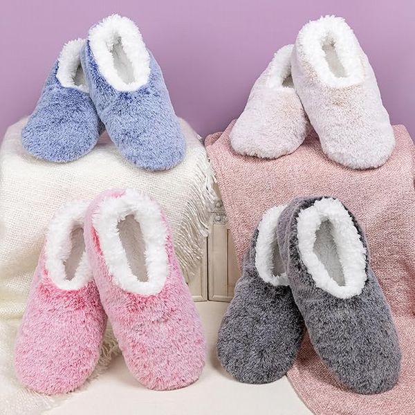 Snoozies! Frosty Faux Fur Slippers Non-Slip Soles Pink