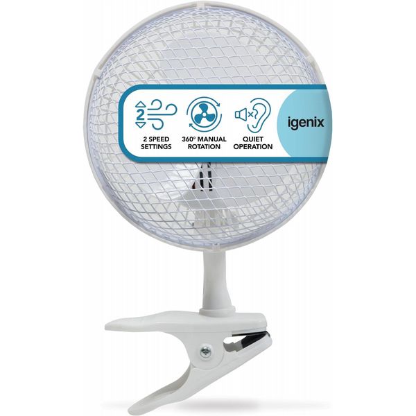 Igenix Clip On Desk Fan, 2 Speeds, 6 Inch, White