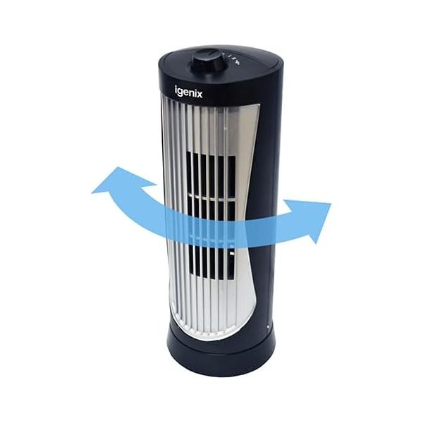 Igenix Mini Tower Fan, Oscillating, 12 Inch, Black
