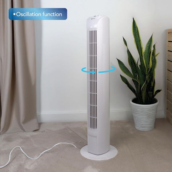 Igenix Tower Fan, Oscillating, 7.5 Hour Timer, 29 Inch, White