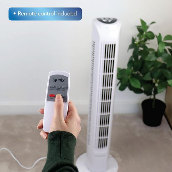 Igenix Tower Fan, Oscillating, 7.5 Hour Timer, 29 Inch, White