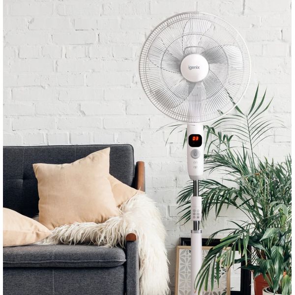 Igenix Digital Pedestal Fan, Ultra Quiet, Timer & Remote Control, 16 Inch, White