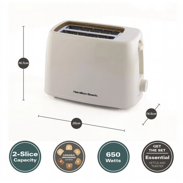 Hamilton Beach Essential Plastic Toaster 2 Slice Cream Open Box