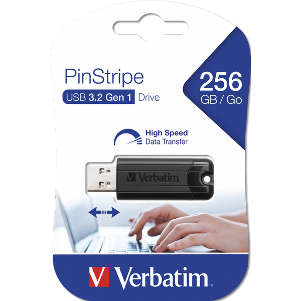 Verbatim Black Pinstripe 256 GB USB 3.0 Flash Drive