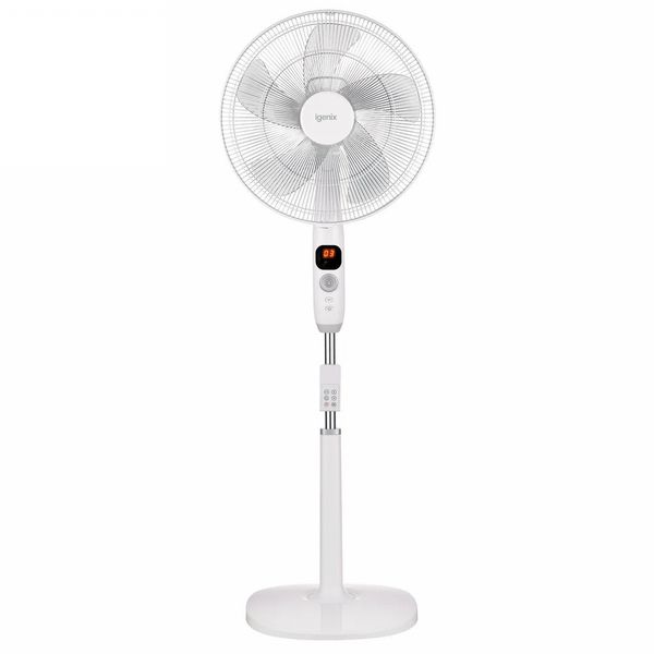 Igenix Digital Pedestal Fan, Ultra Quiet, Timer & Remote Control, 16 Inch, White