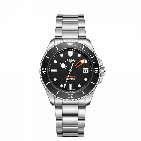 Rotary Men's Seamatic 300 SS Bracelet Black Dial 300m
