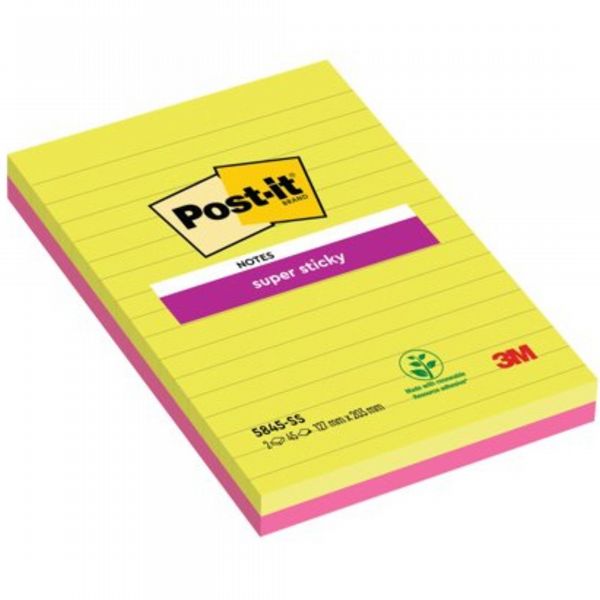 Post-it XXXL Lined 124 x 200mm Ultra Colours Super Sticky Notes (2 Pack) 5845-SSEU