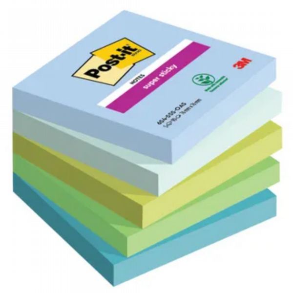 Post-it Super Sticky Oasis Colour 76x76mm 90 Sheet (Pack of 5) 7100258898