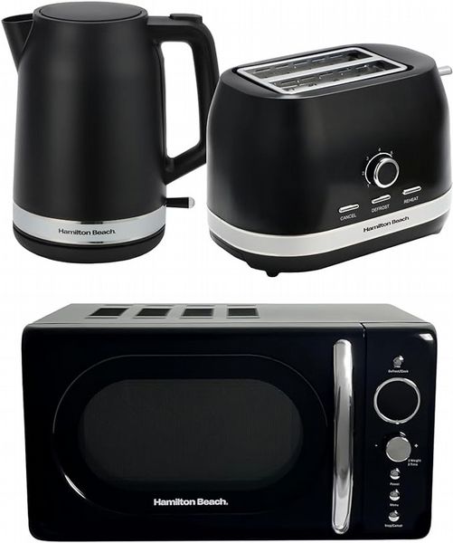 HAMILTON BEACH ELLA KITCHEN BUNDLE BLACK - KETTLE,  2 SLICE TOASTER & MICROWAVE