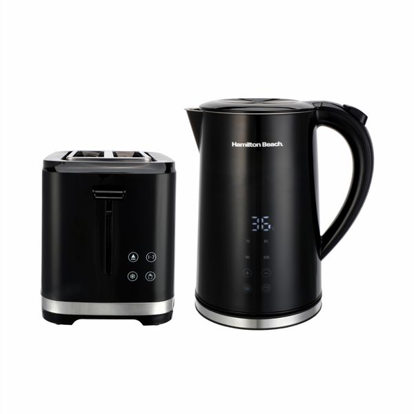 HAMILTON BEACH KETTLE AND TOASTER SET FLEXI CONTROL COLLECTION BLACK