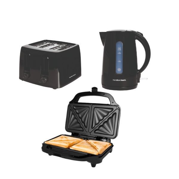 Hamilton Beach Essentials 1.7L Rapid Boil Kettle, 4 Slot Toaster, Deep Full Sand wich Toaster