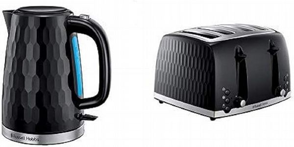 Russell Hobbs Honeycomb Breakfast Bundle Black - Kettle & 4 Slice