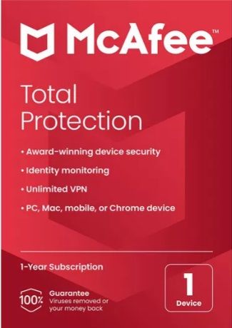 McAfee Total Protection, 1 Year Subscription for 1 Device, Boxed
